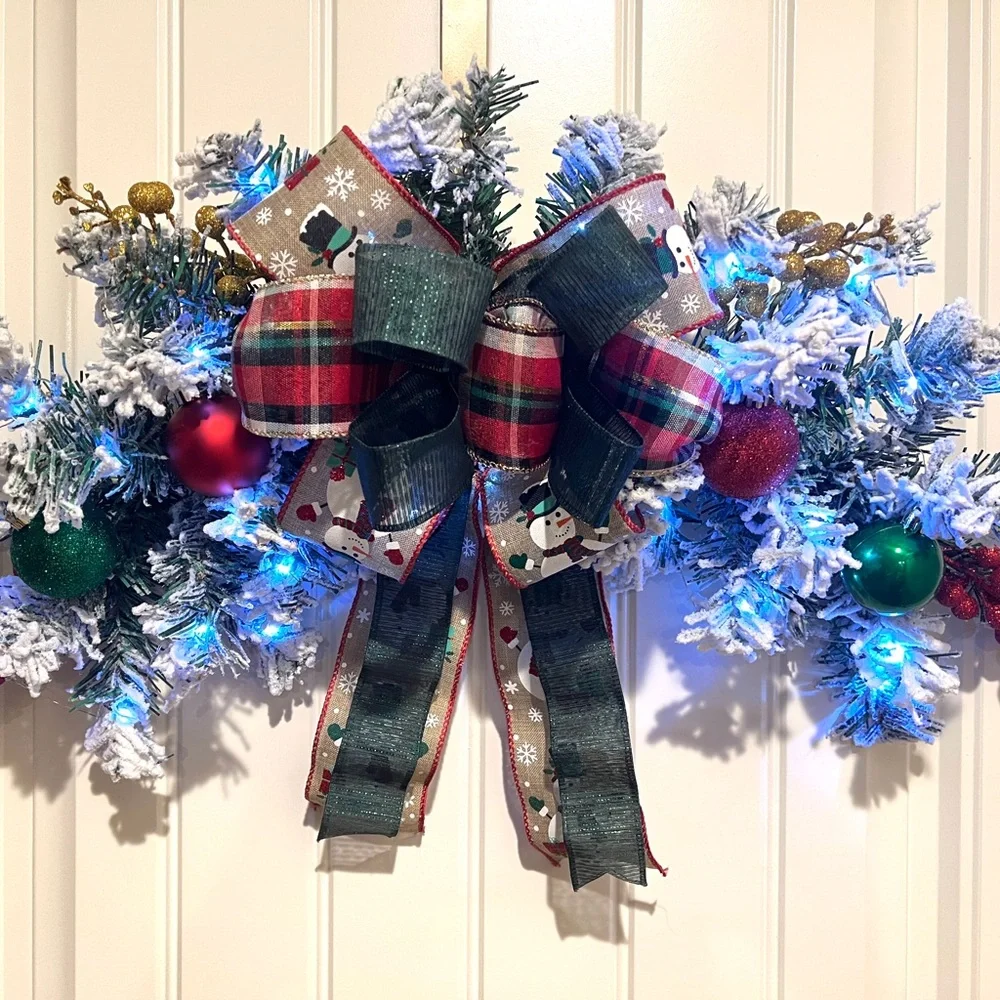 Handmade Christmas Snowman Holiday Door Wreath & Swag Bundle 22 ins W88
